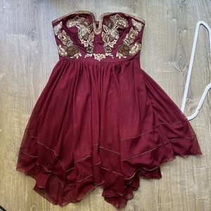 Free people embroidered mini dress in burgundy